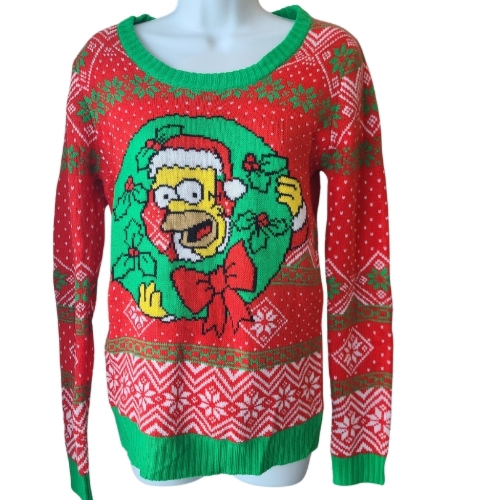 The Simpsons Homer Ugly Christmas Sweater Women Sz XS Long Comfy Cozy Holiday